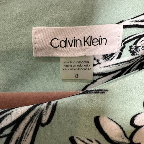 Calvin Klein Floral A-Line Midi Sleeveless Dress Size 8 Teal Work Career NWT - Picture 4 of 10